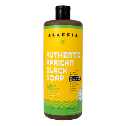 Alaffia Authentic African Black Soap, Purely Coconut, 32 fl oz bottle